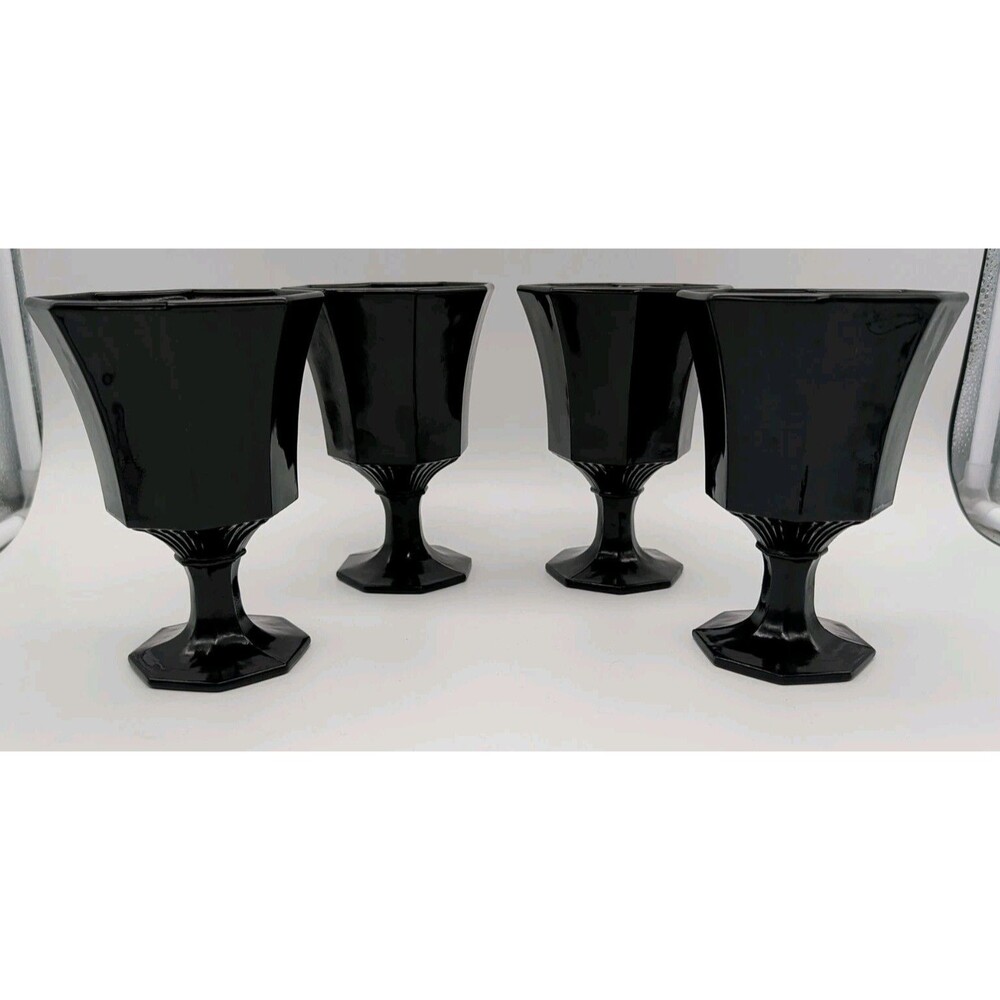 4 Independence Glass Co Octagon Black Onyx Water Wine Goblets Gothic